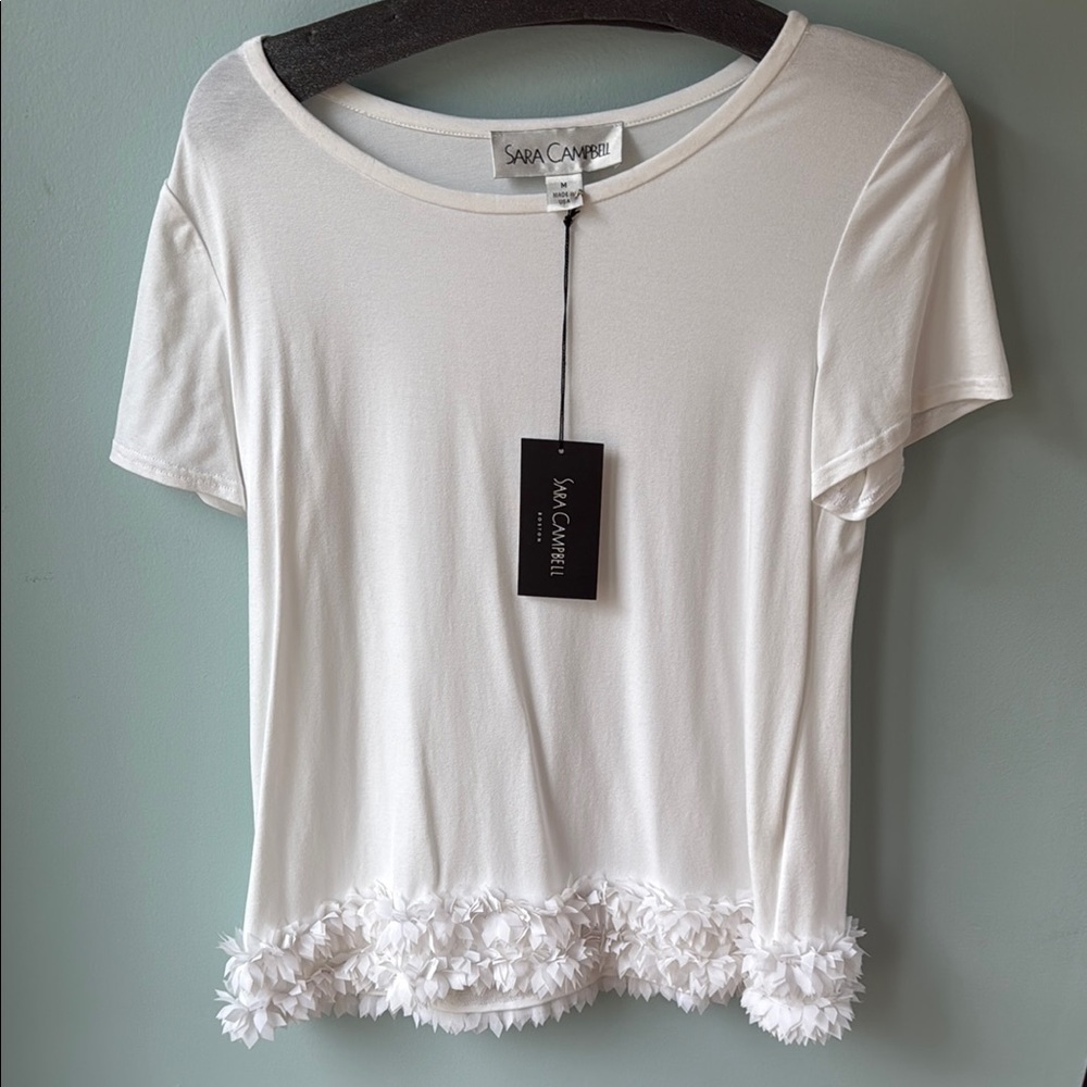 Sara Campbell White Ruffled Crop Tee